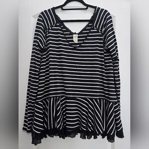 We The Free Black and White Striped V-Neck Top
